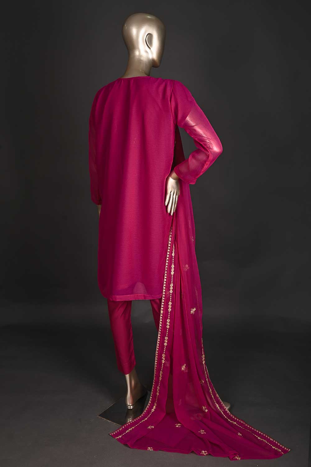 RTW-171-Fuchsia - 3Pc Ready to Wear Embroidered Adda Work Chiffon Dress