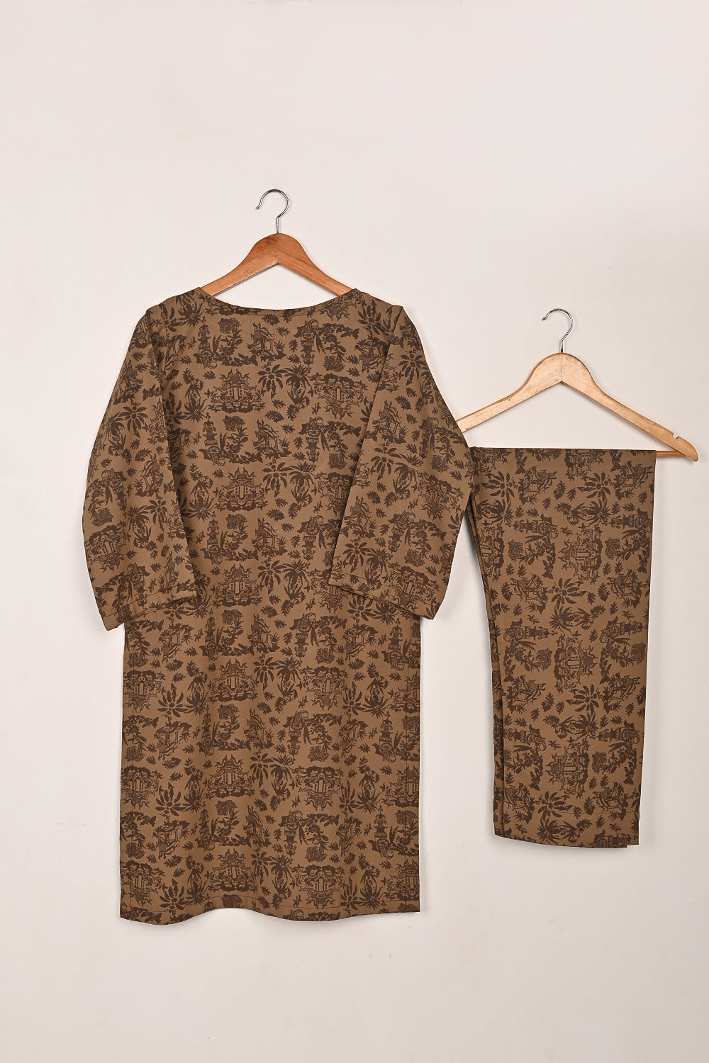 STP-201C-Brown - 2Pc Ready to Wear Malai Printed Co-Ord Dress