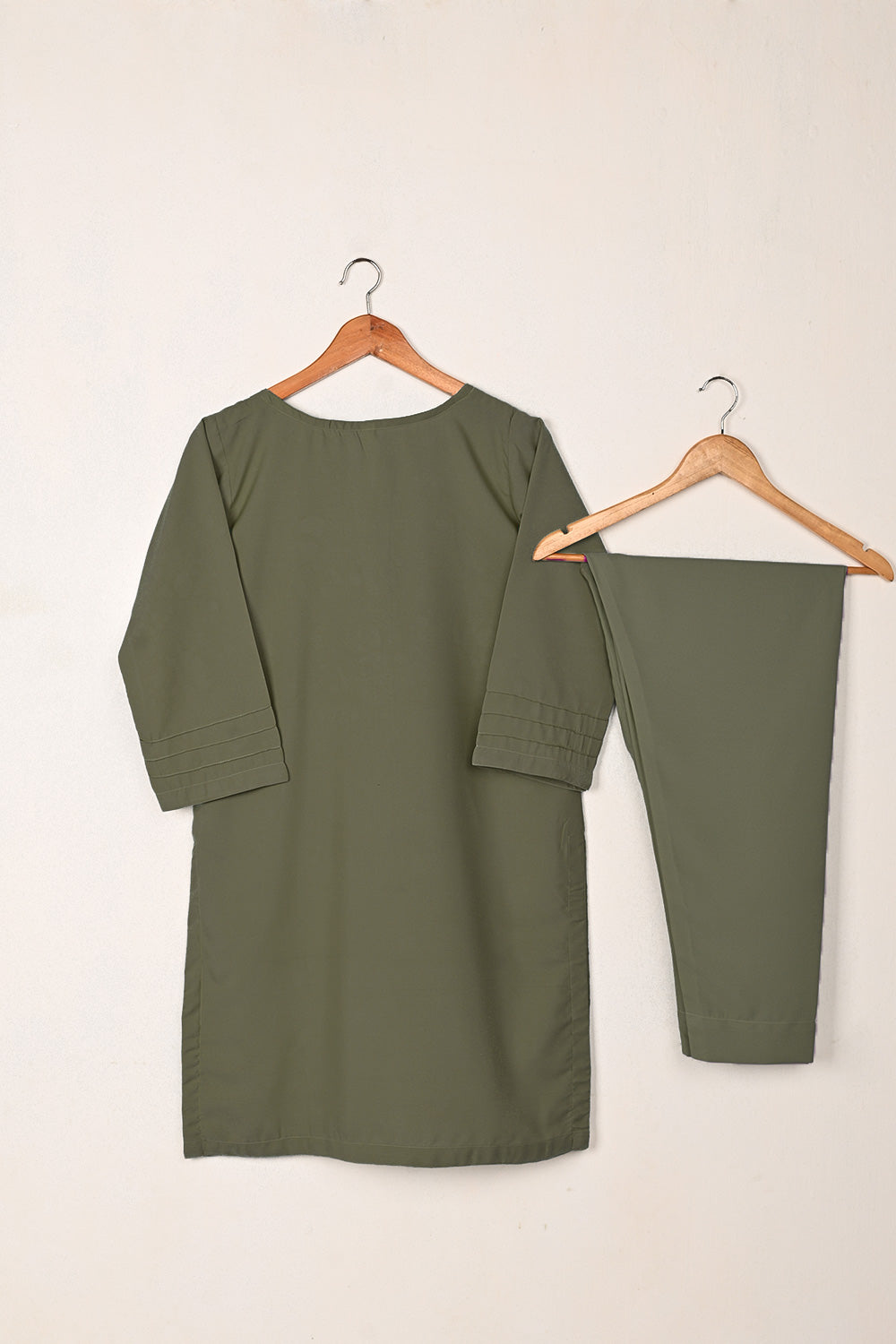 STP-225F-Olive Green - 2Pc Ready to Wear Malai Solid Dress