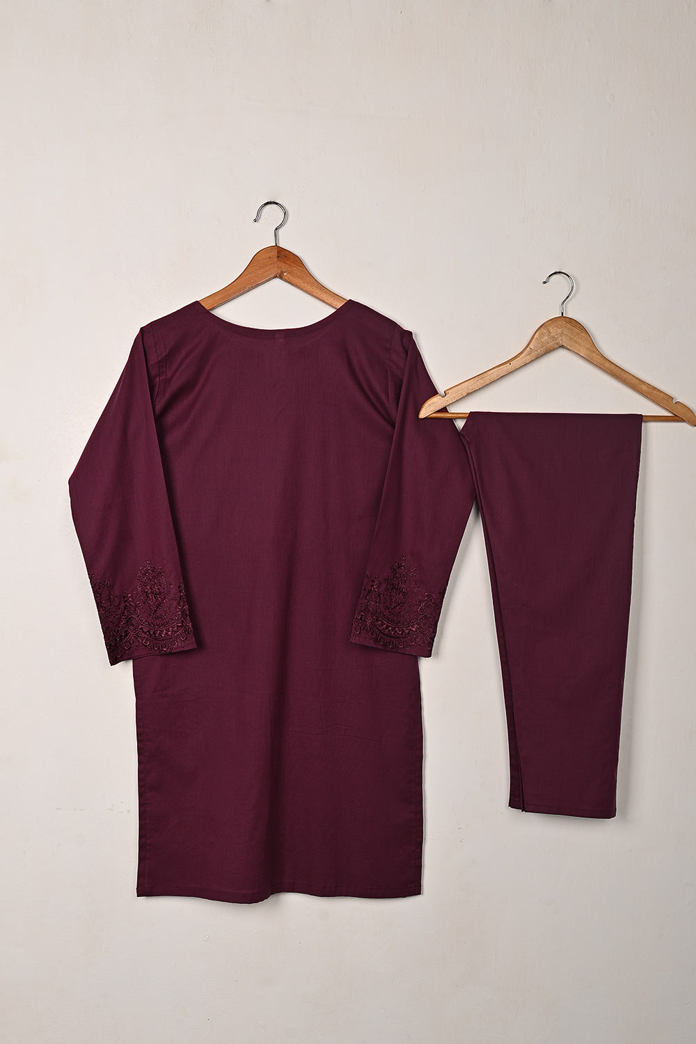 STP-231A-Maroon - 2PC READY TO WEAR EMBROIDERED COTTON DRESS