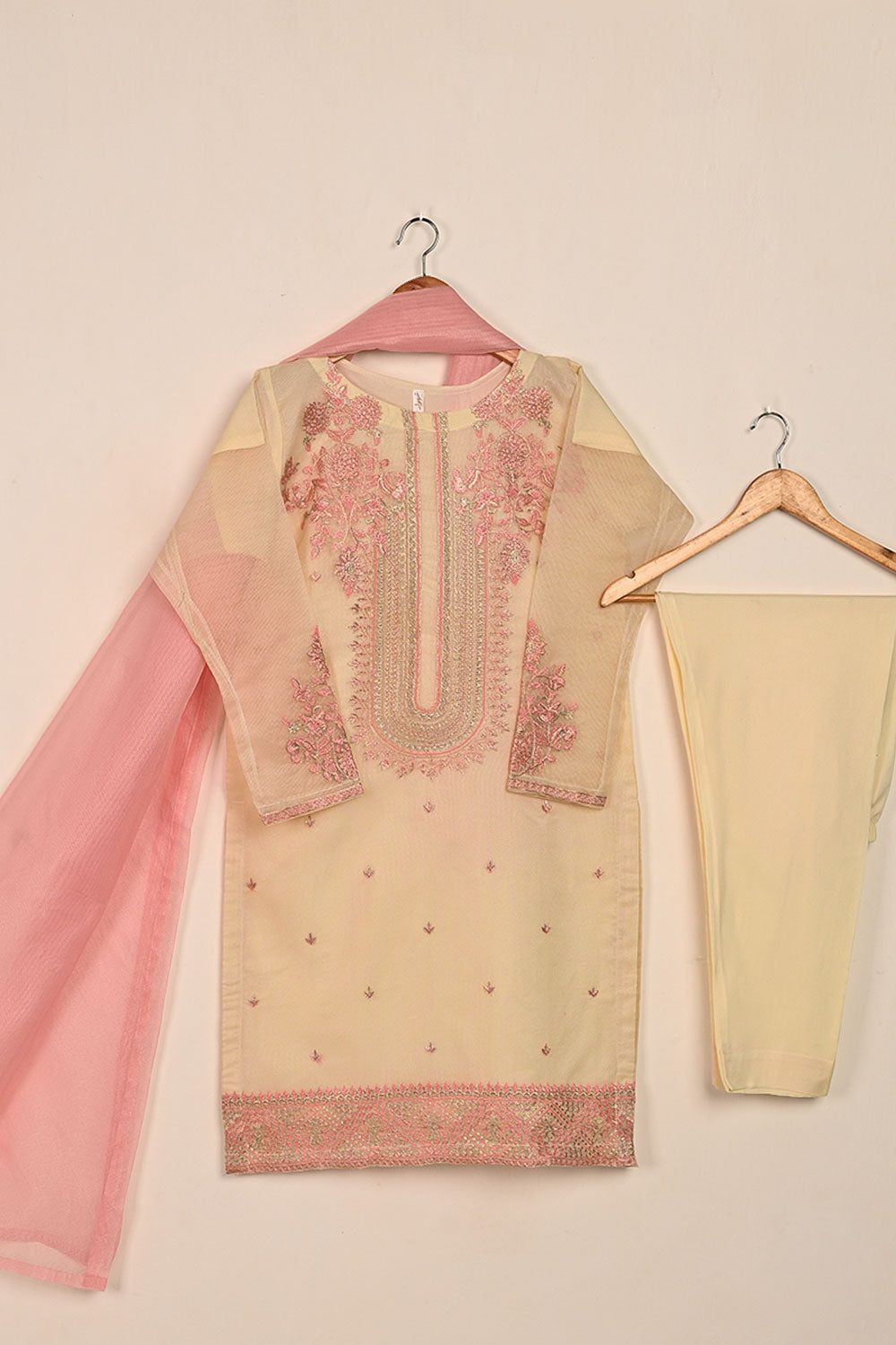 RTW-191-Skin - 3Pc Ready to Wear 3Pc Javeria Net Embroidered Dress