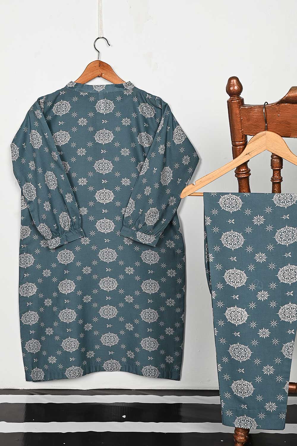 STP-146A-GreyishBlue - 2PC DIGITAL COTTON PRINTED STITCHED