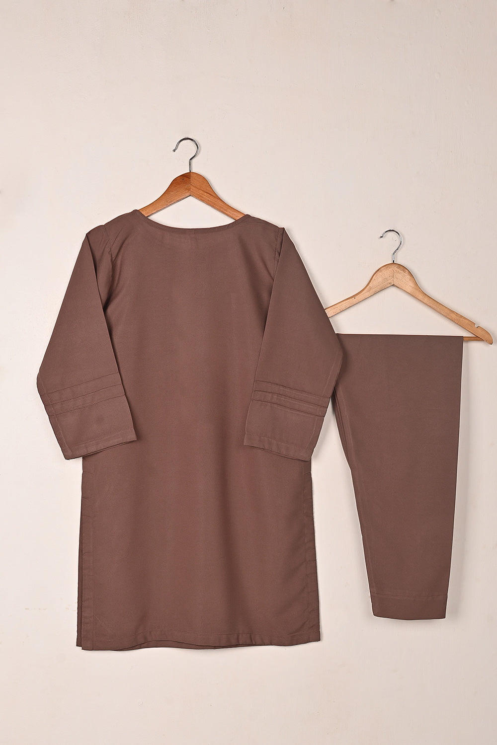 STP-225K-Dusty Brown - 2Pc Ready to Wear Malai Solid Dress