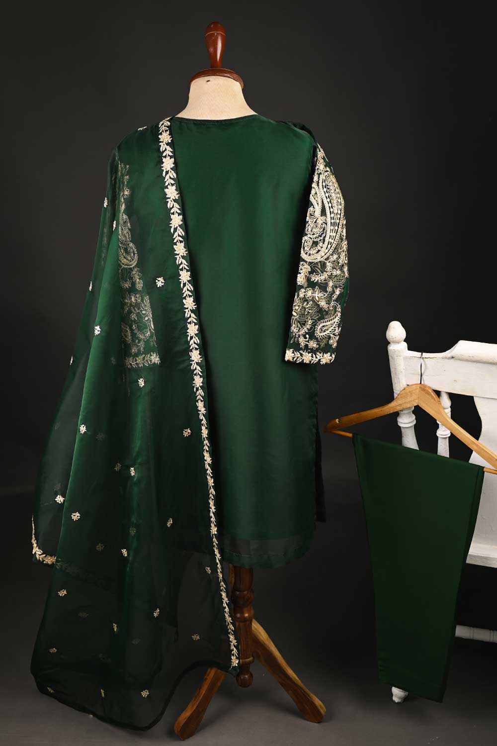 RTW-131-Green - 3Pc Stitched Organza Dress