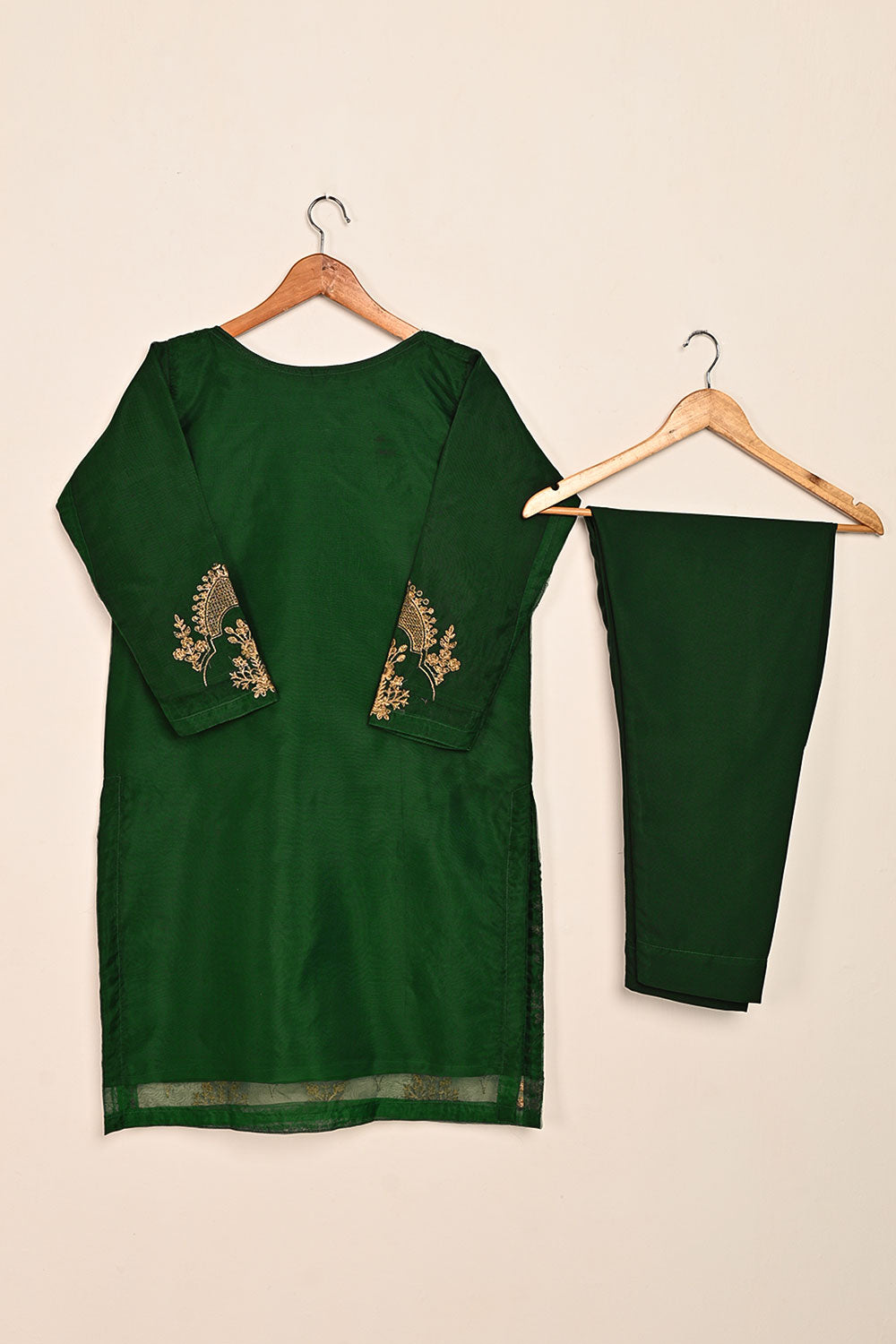 STP-080E-Green - 2Pc Organza Embroidered With Malai Trouser