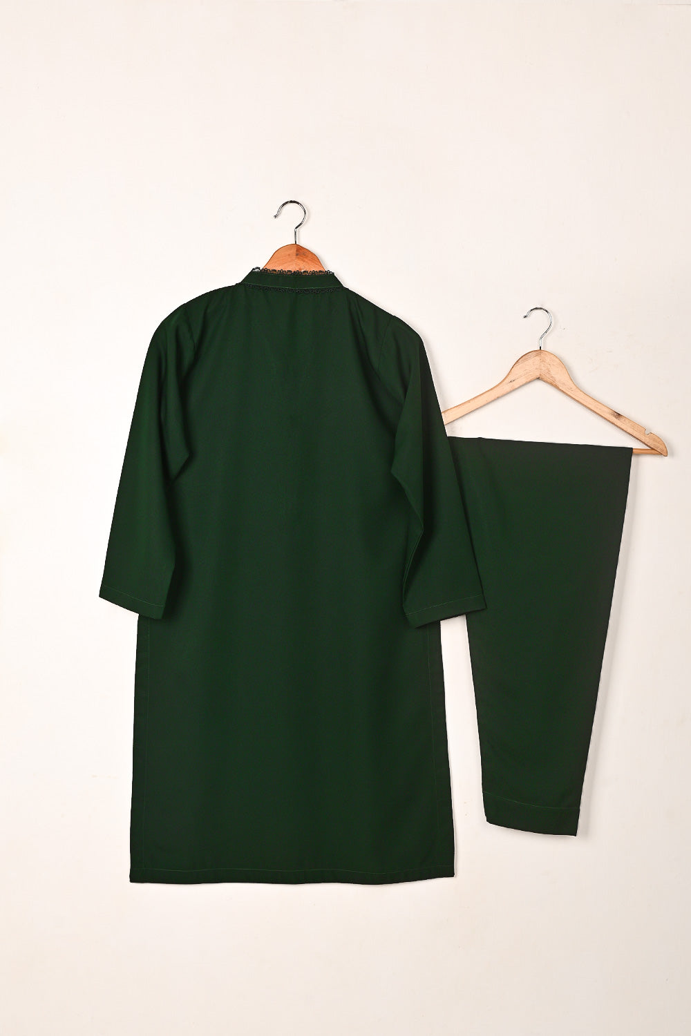 STP-258B-Bottle Green - 2Pc Ready to Wear Malai Solid Dress