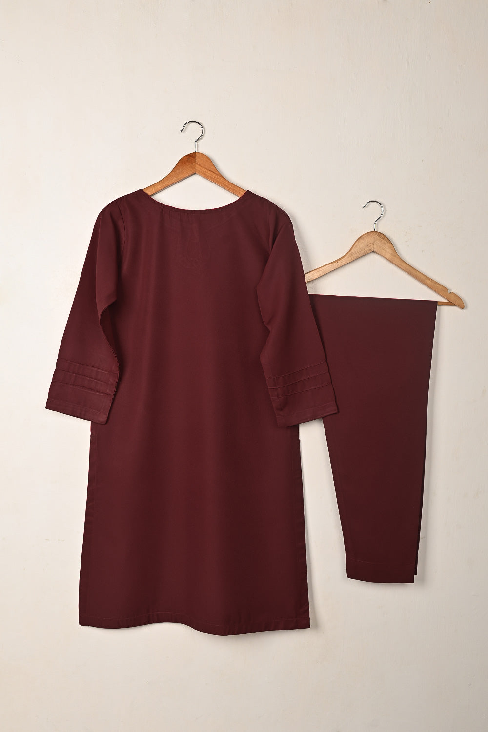 STP-266A-Maroon - 2Pc Ready to Wear Malai Solid Dress