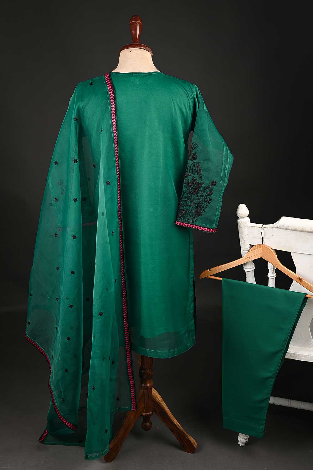 RTW-129-Green - 3Pc Stitched Organza Dress