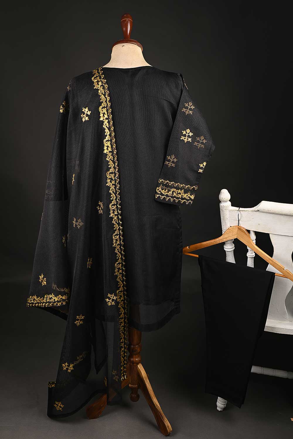 RTW-121-Black - 3Pc Stitched Khaadi Net Dress