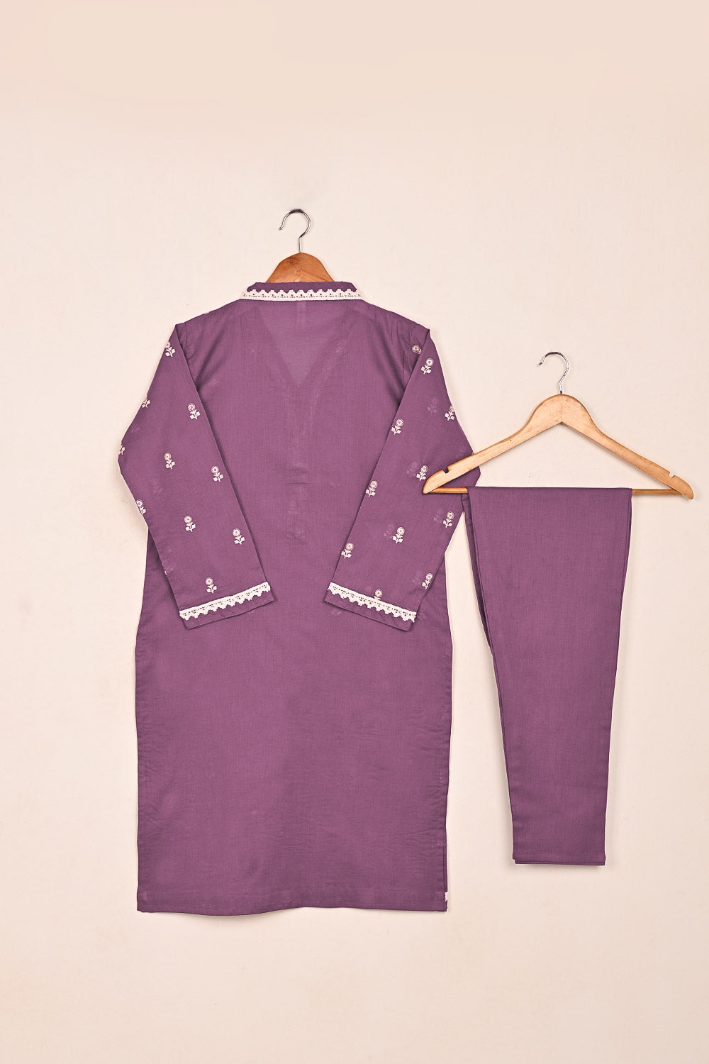 STP-194B-Purple - 2PC READY TO WEAR EMBROIDERED COTTON DRESS