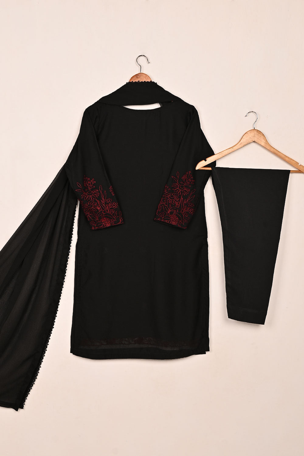 RTW-221-Black - 3Pc Ready to Wear Embroidered Chiffon Dress