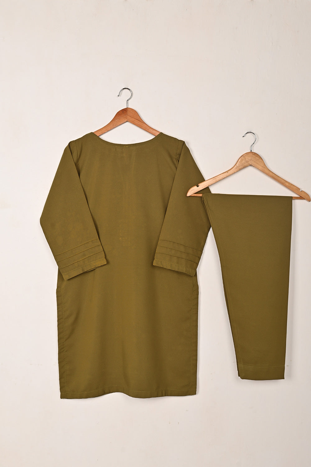 STP-225C-khaki - 2Pc Ready to Wear Malai Solid Dress