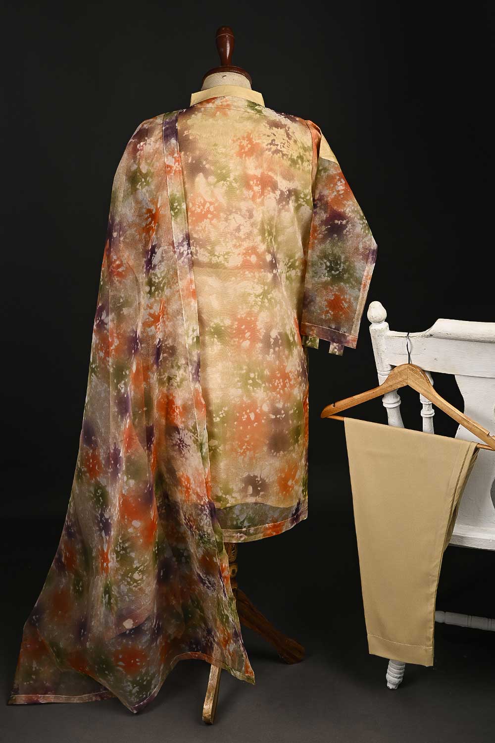 RTW-113-Skin - 3Pc Stitched Organza Dress