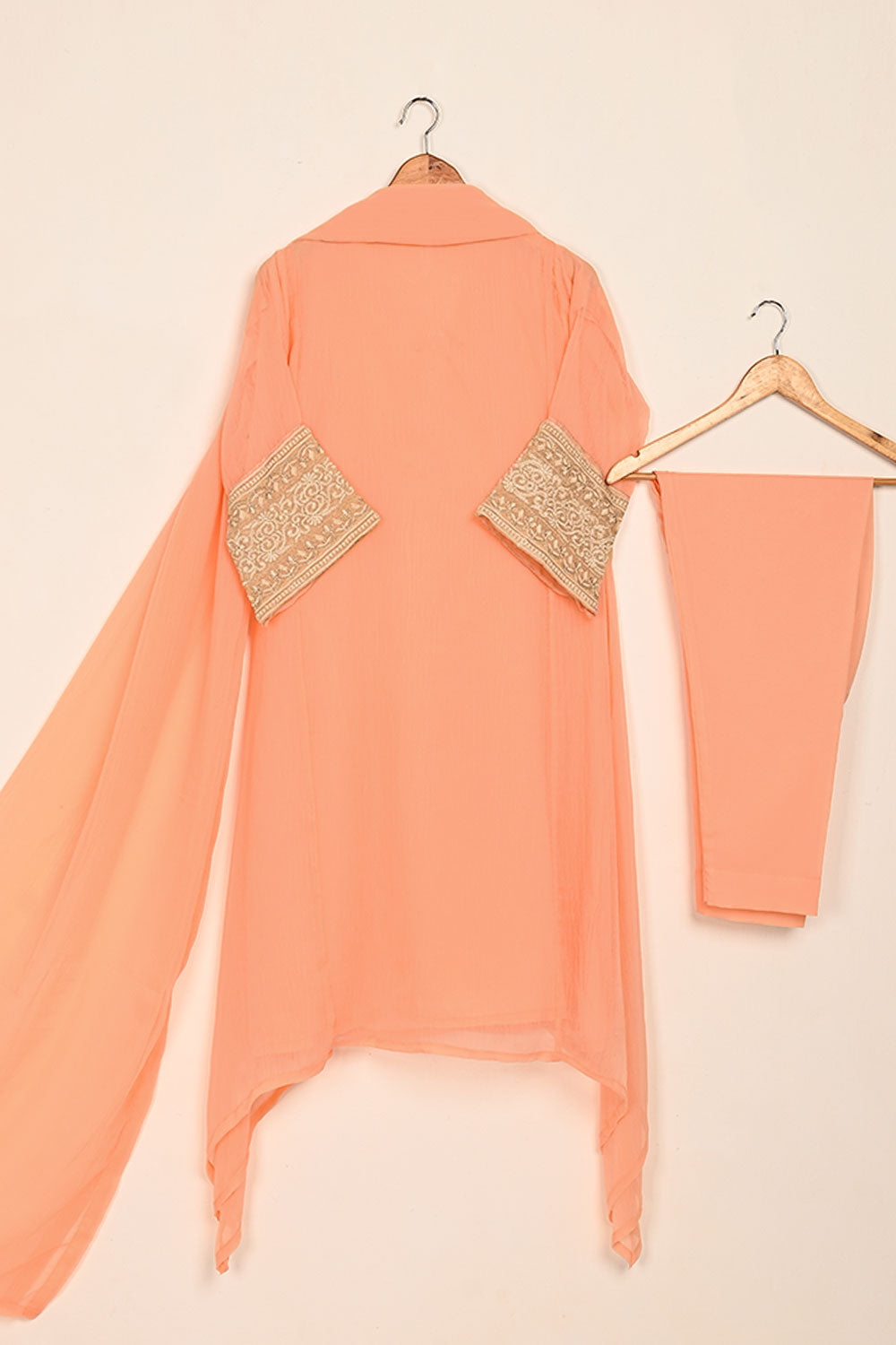 RTW-186-Peach - 3Pc Ready to Wear Embroidered Chiffon Frock