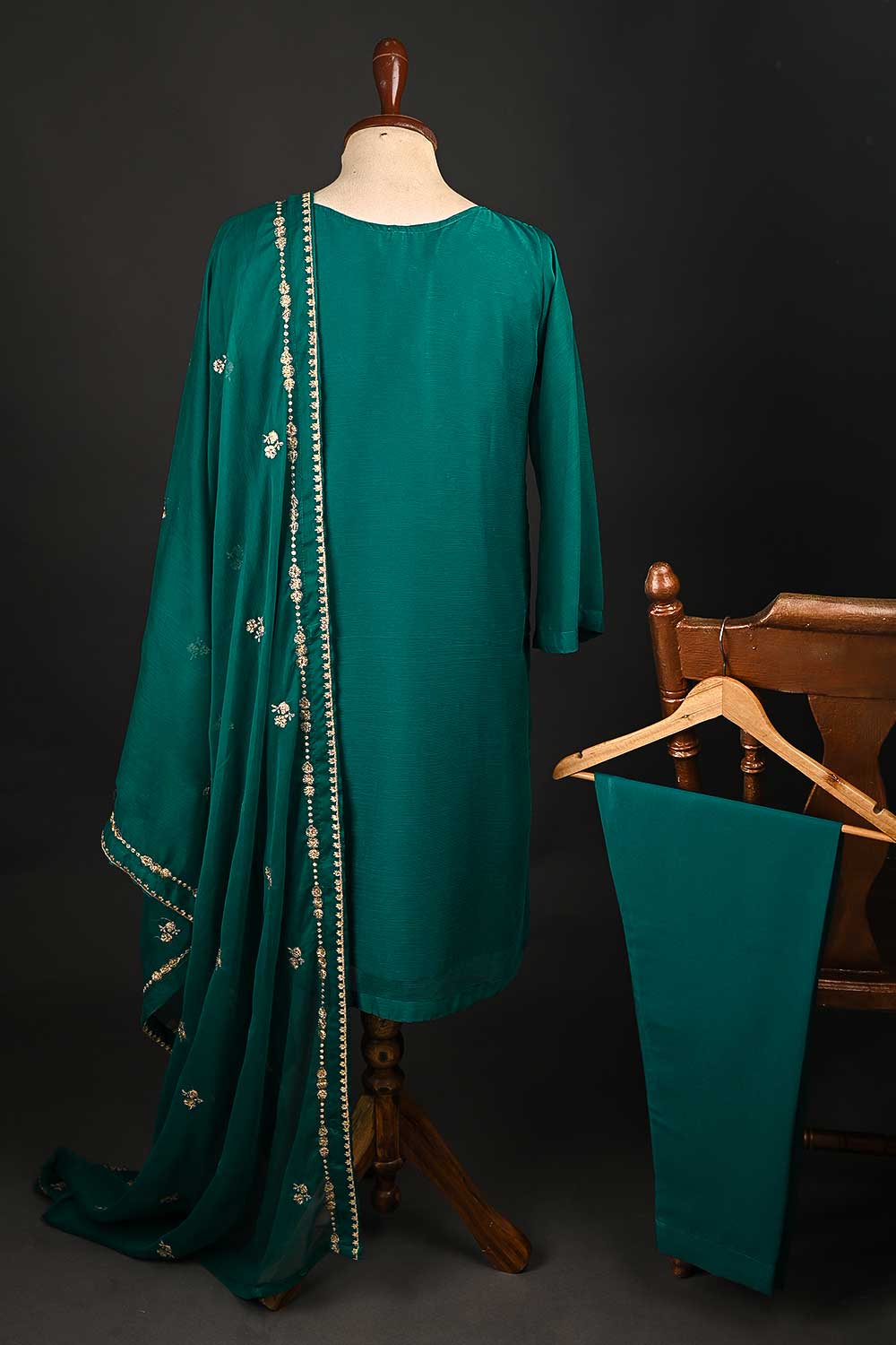 RTW-150-SeaGreen - 3Pc Stitched Embroidered Adda Work Chiffon Shirt