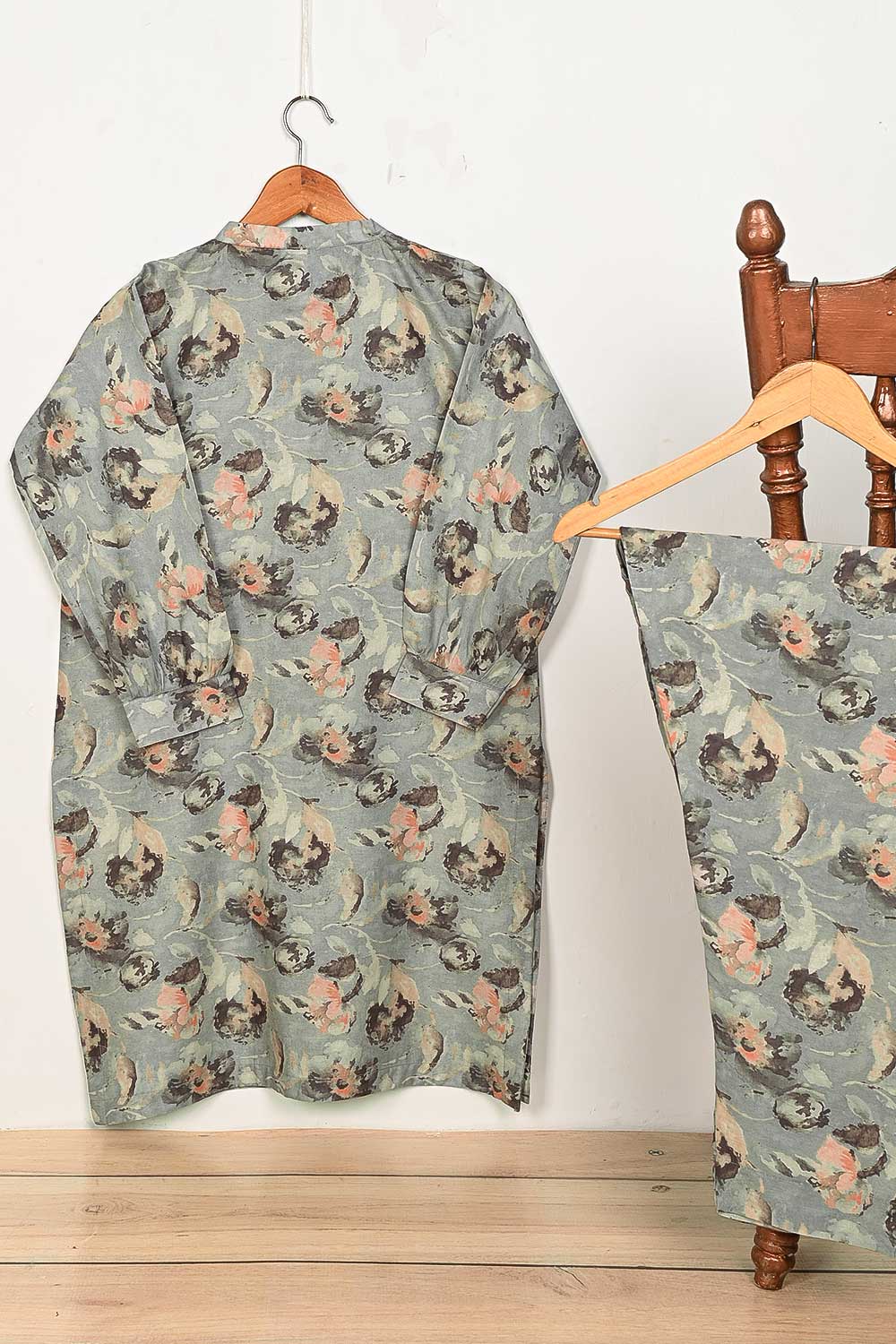 STP-153A-Grey - 2PC DIGITAL COTTON PRINTED STITCHED