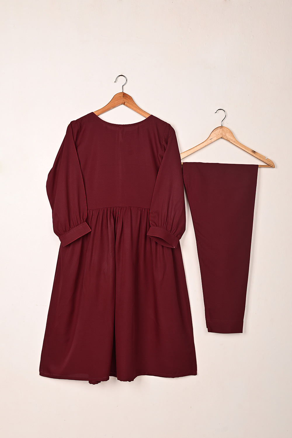 STP-236A-Maroon - 2Pc Ready to Wear Malai Solid Frock