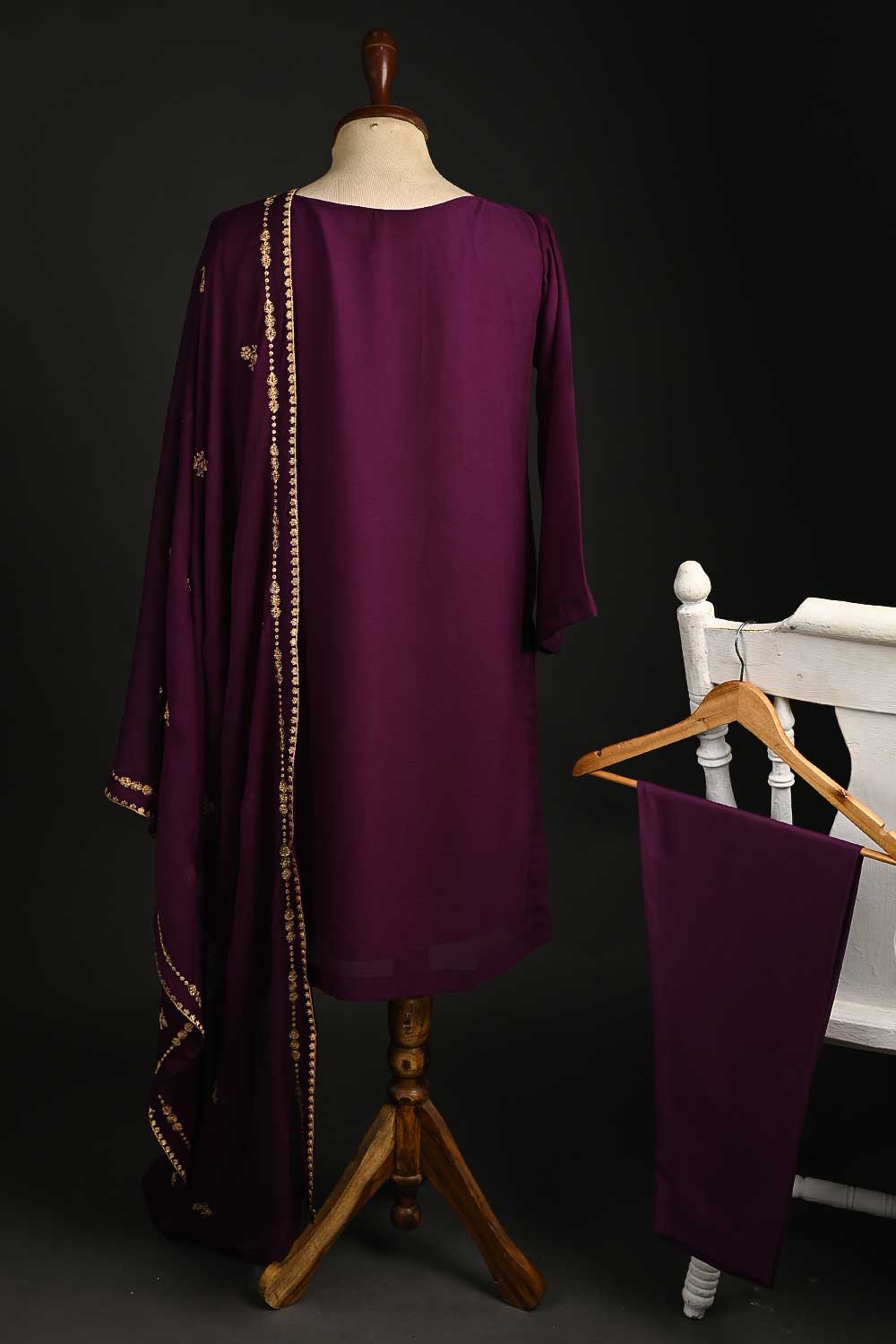 RTW-148-Magenta - 3Pc Stitched Embroidered Adda Work Chiffon Shirt