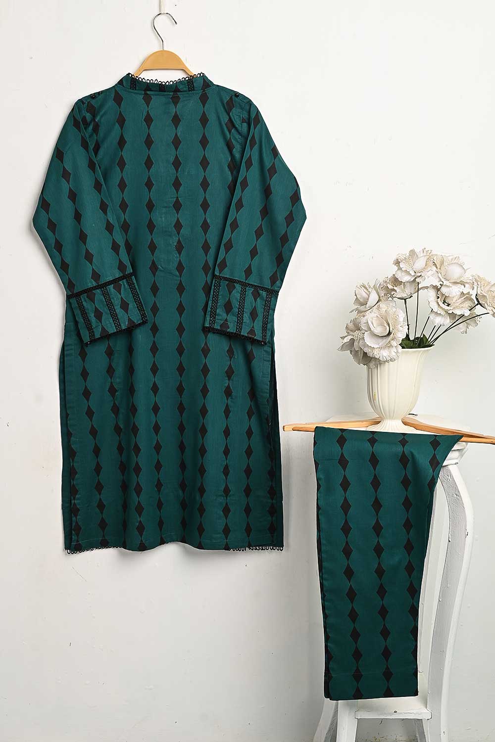 CPTP-18B-Turquoise - 2Pc Ready to Wear Cotton Printed Co-Ord Dress