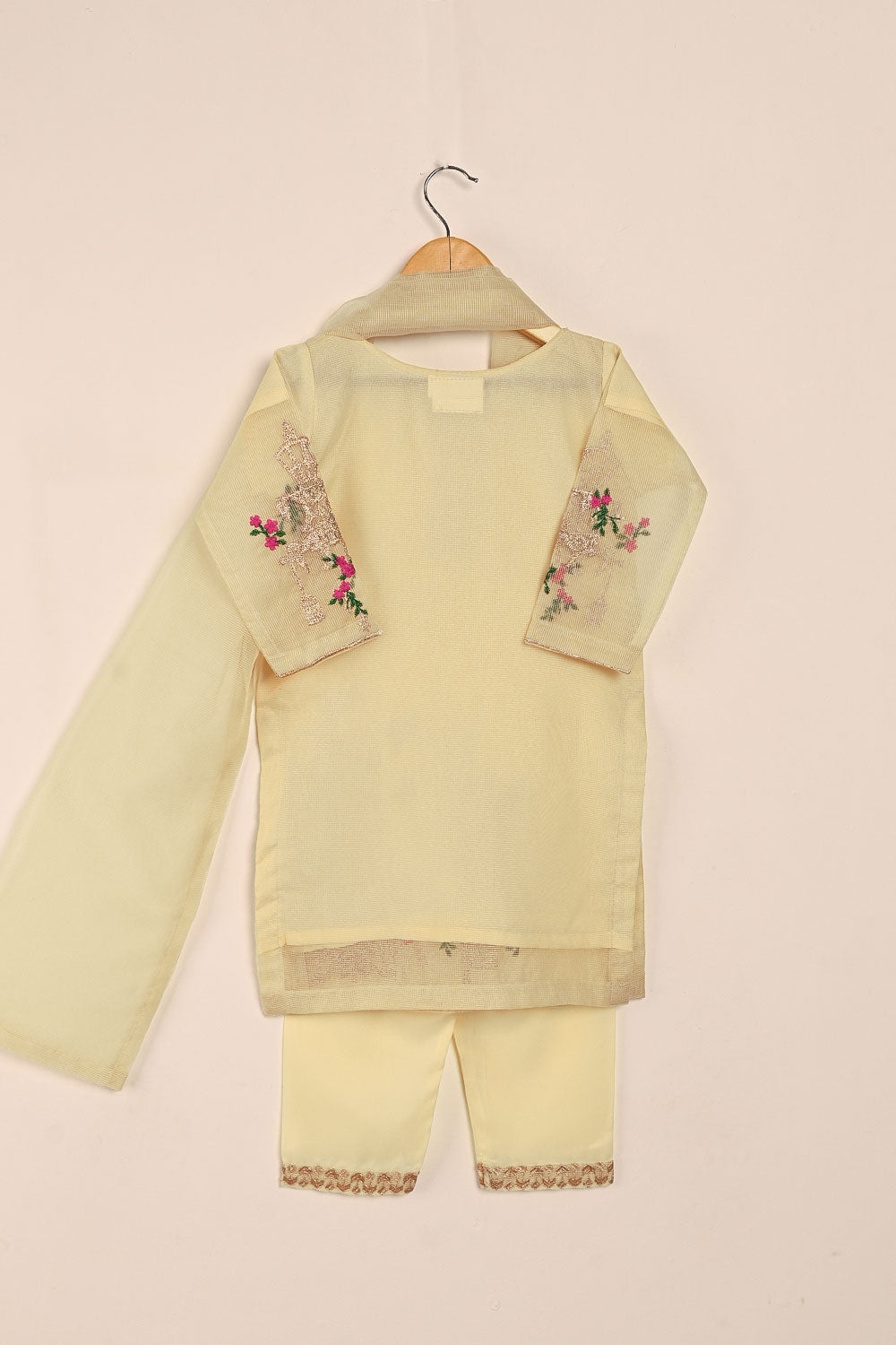 TKF-131-Cream- Kids 3Pc Javeria Net Embroidered Formal Dress
