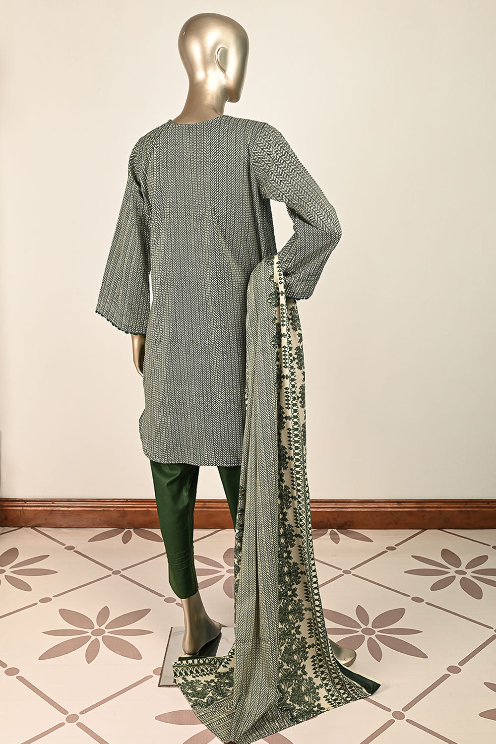 3SP-24-GREEN - 3PC Printed Lawn Stitched Dress