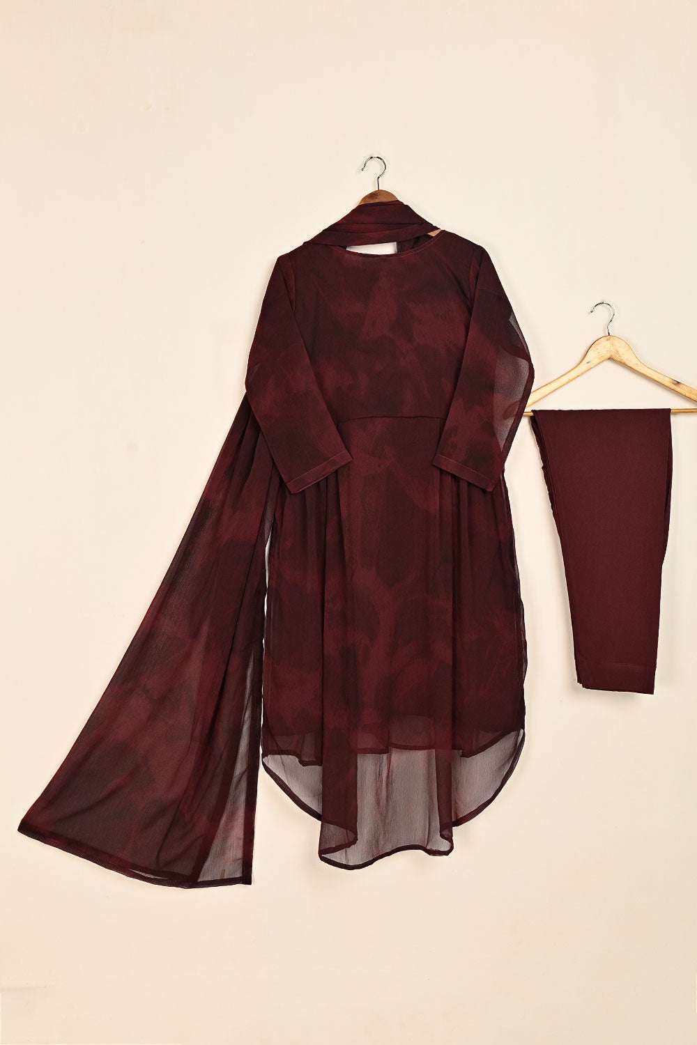 RTW-178-Maroon - 3Pc Ready To Wear Chiffon Frock