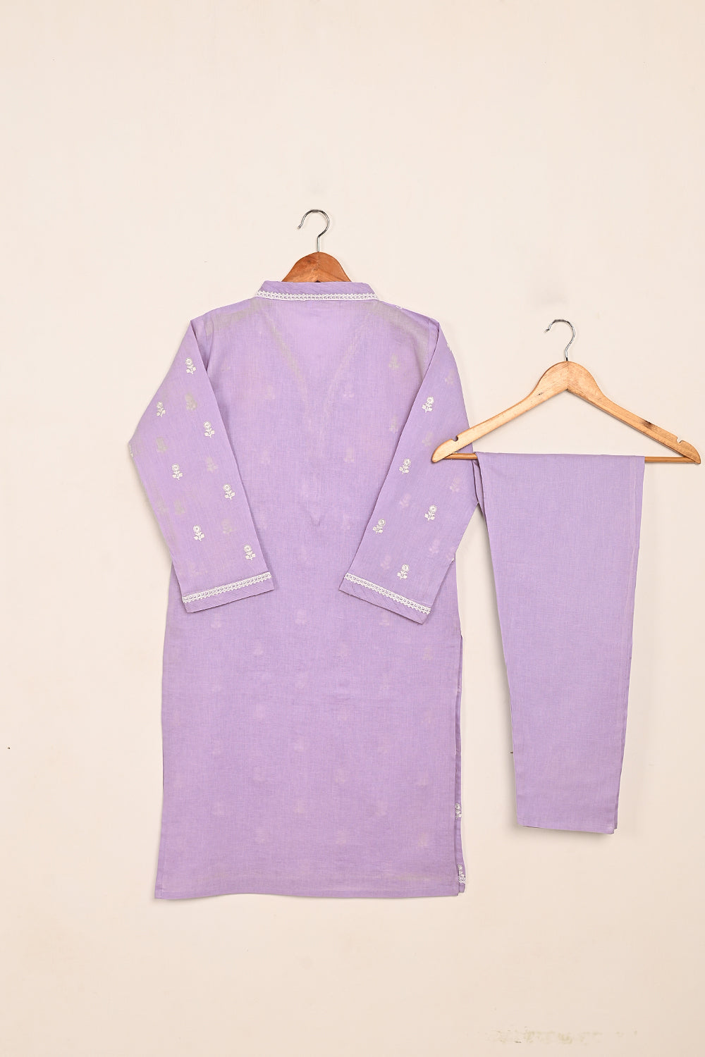 STP-194A-Purple - 2PC READY TO WEAR EMBROIDERED COTTON DRESS