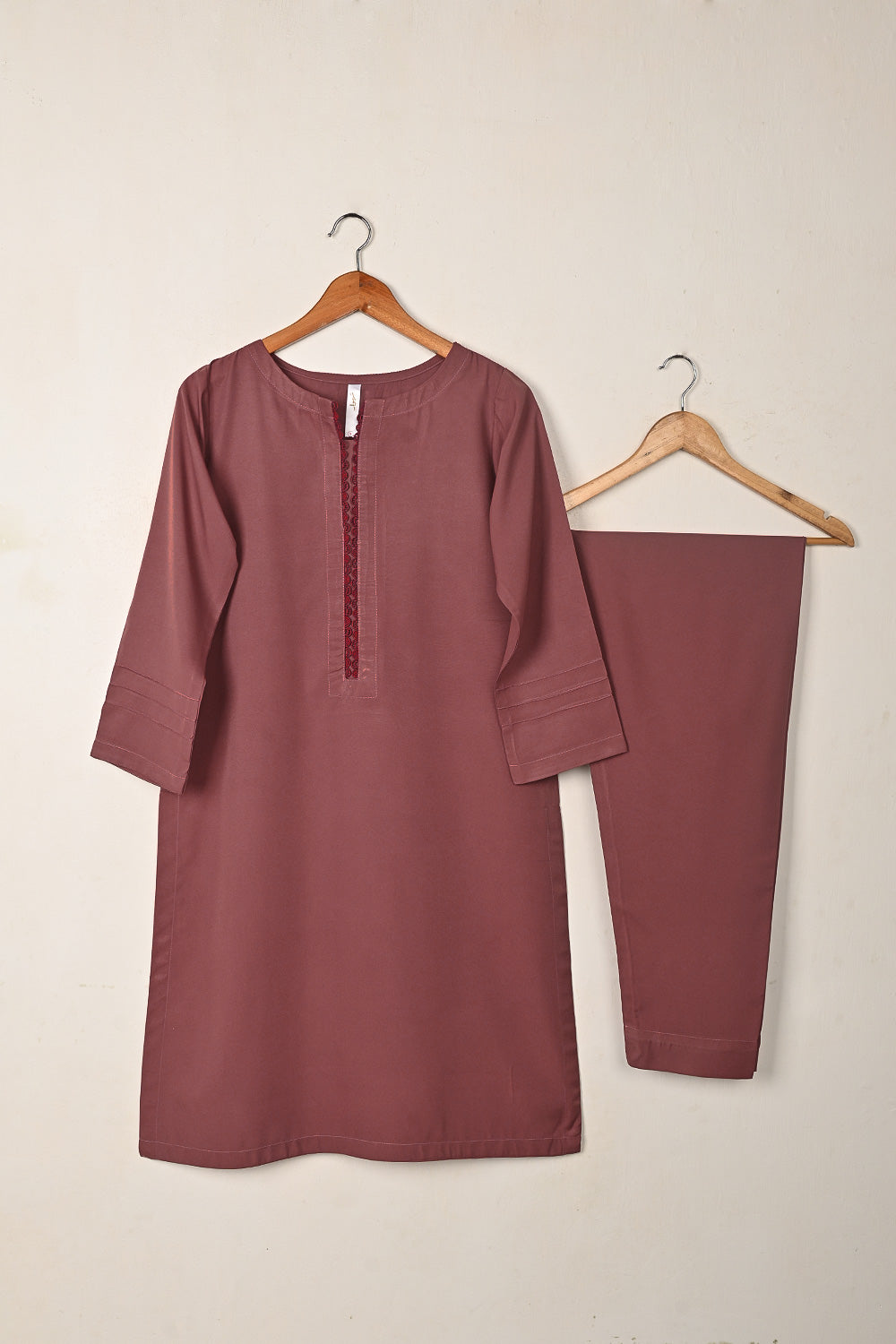 STP-261D-Plum - 2Pc Ready to Wear Malai Solid Dress  REHLIN