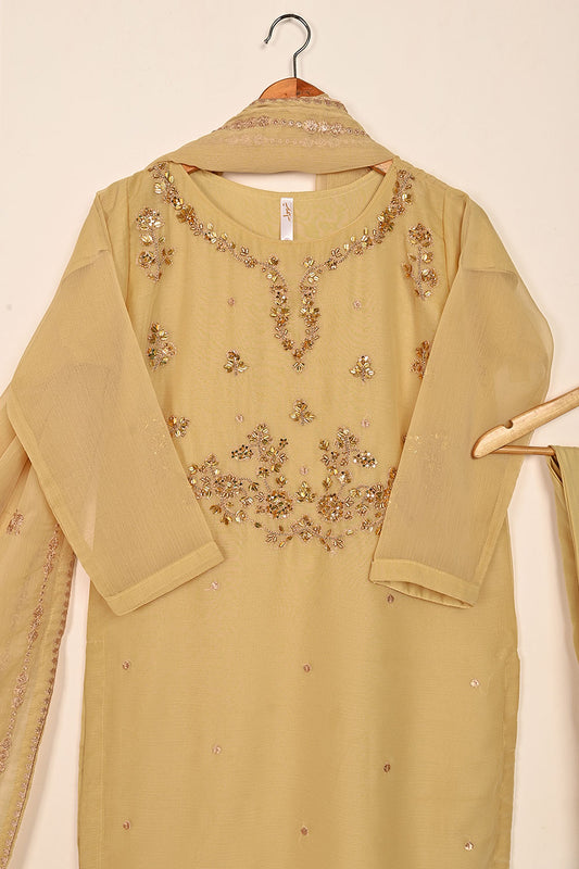 RTW-189-Skin - 3Pc Ready to Wear Embroidered Adda Work Chiffon Dress