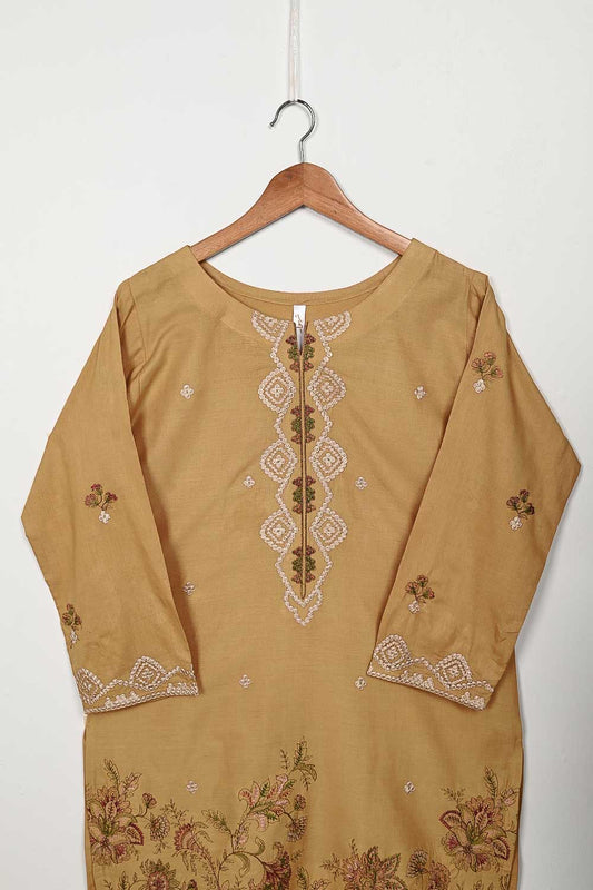 3SP-9A-Skin - 3PC COTTON EMBROIDERED Dress With Chiffon Embroidered Dupatta