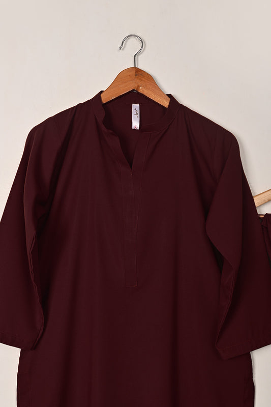 STP-221E-Maroon - 2Pc Ready to Wear Malai Solid Dress