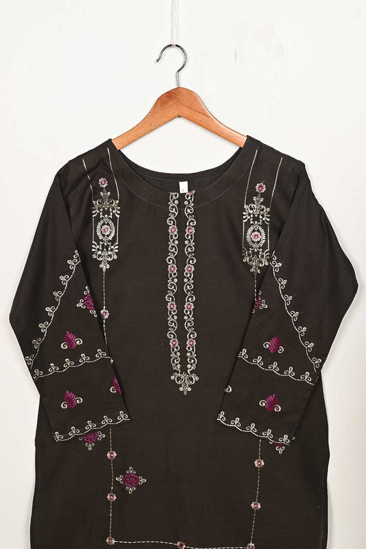 3SP-3C-UmberBrown - 3PC CAMBRIC EMBROIDERED Dress With Chiffon Embroidered Dupatta