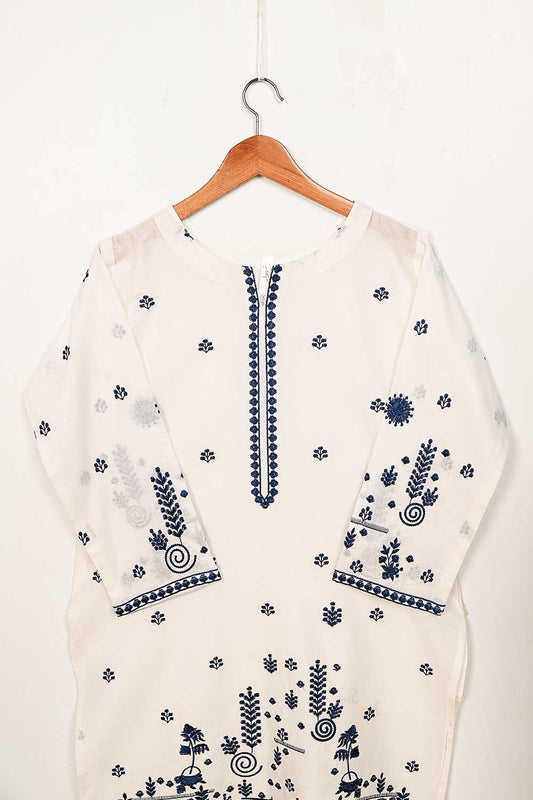 3SP-12A-White - 3PC COTTON EMBROIDERED Dress With Chiffon Embroidered Dupatta