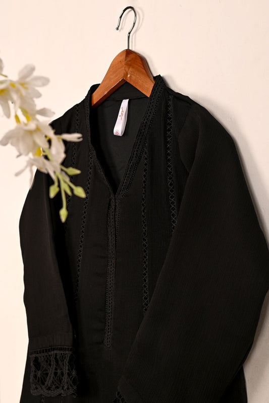 RTW-180-Black - 3Pc Ready To Wear Chiffon Frock