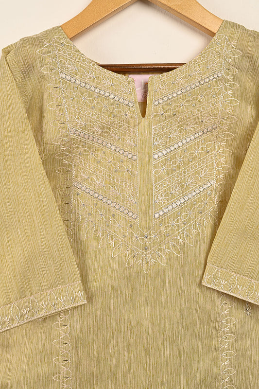 TKF-121-SKIN - Kids 3Pc Ready to Wear Embroidered Poly Slub Dress