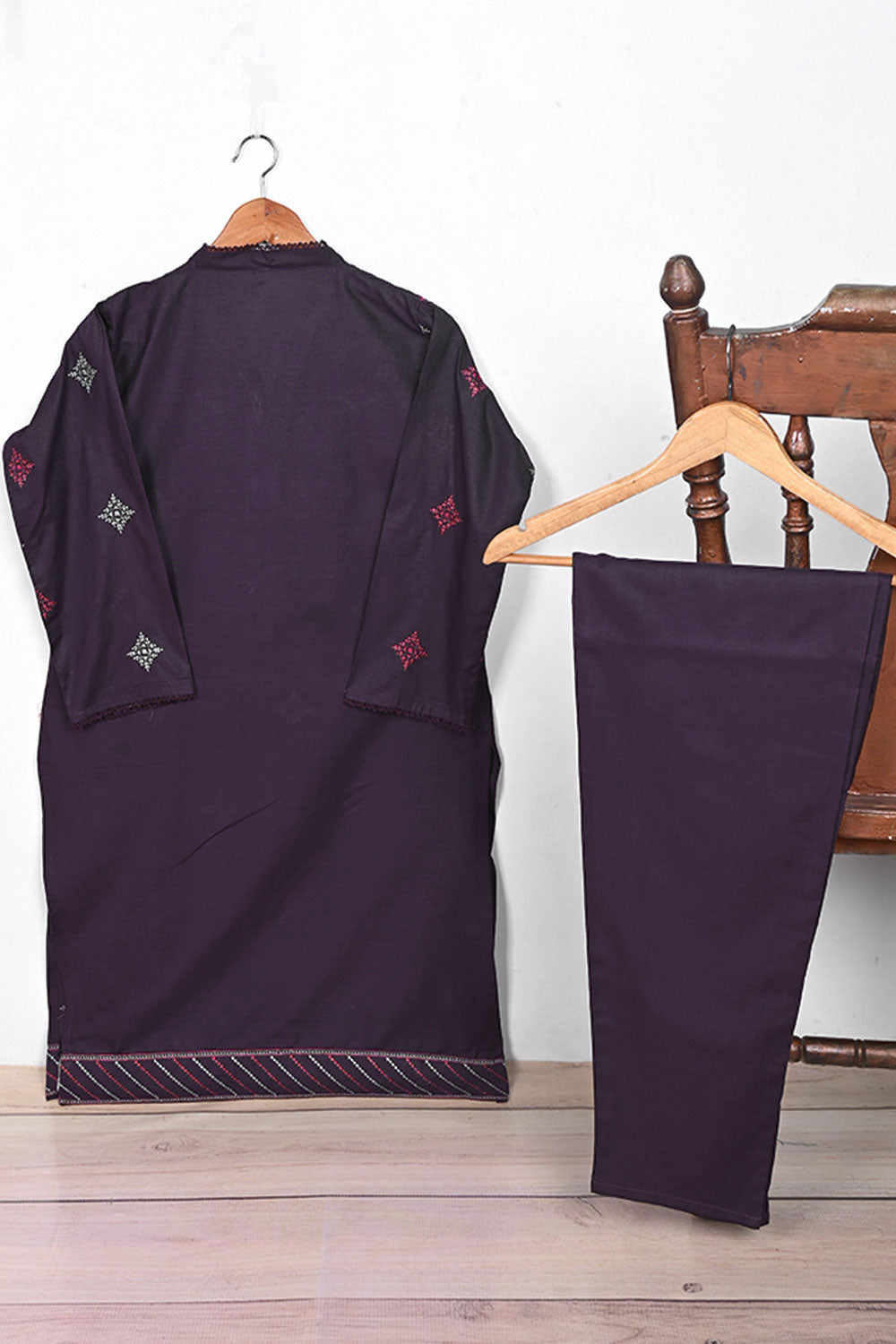 STP-174B-Purple - 2PC EMBROIDERED COTTON