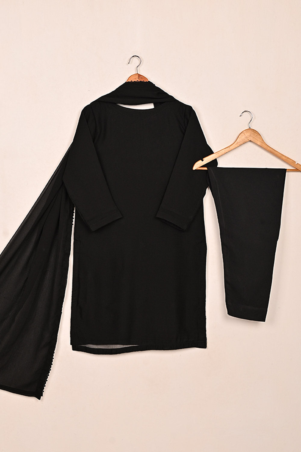 RTW-220-Black - 3Pc Ready to Wear Embroidered Chiffon Dress