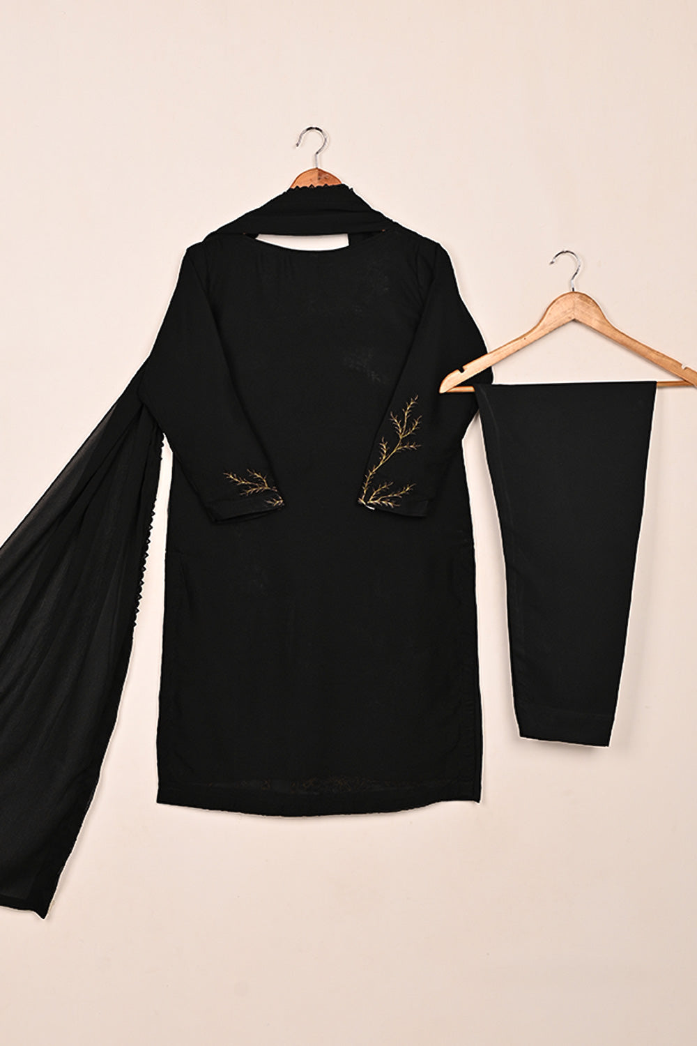 RTW-219-Black - 3Pc Ready to Wear Embroidered Chiffon Dress