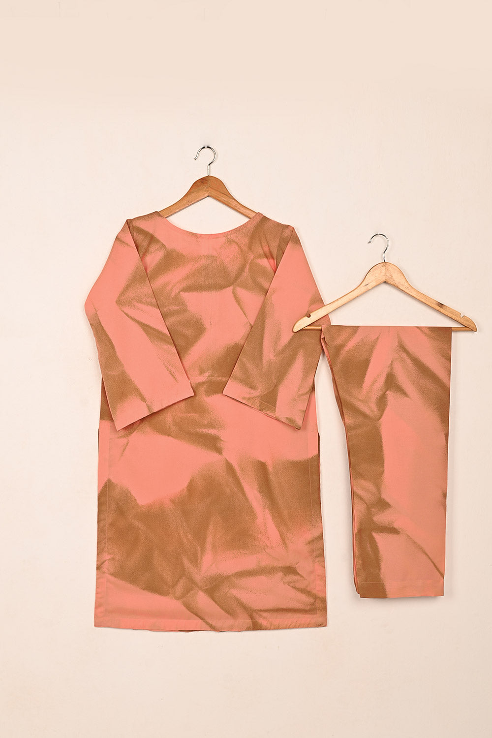 STP-206N-Peach - Women 2Pc Ready to Wear Spray Contoured Malai Fabric Co-Ord Set