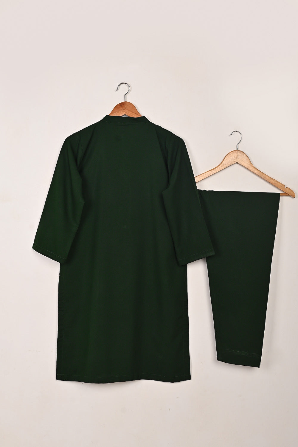 STP-224A-Bottle Green - 2Pc Ready to Wear Malai Solid Dress