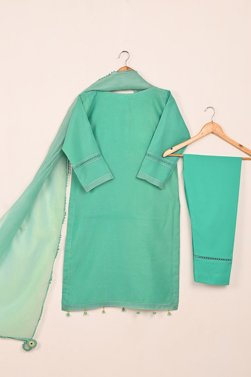 RTW-206-Green - 3Pc Ready to Wear 3Pc Javeria Net Embroidered Dress