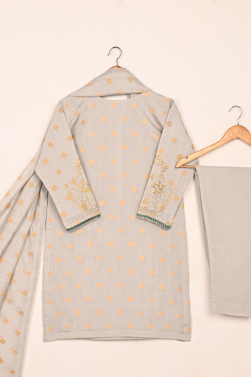 RTW-210-Grey - 3Pc Stitched Jacquard Paper Cotton Embroidered Dress