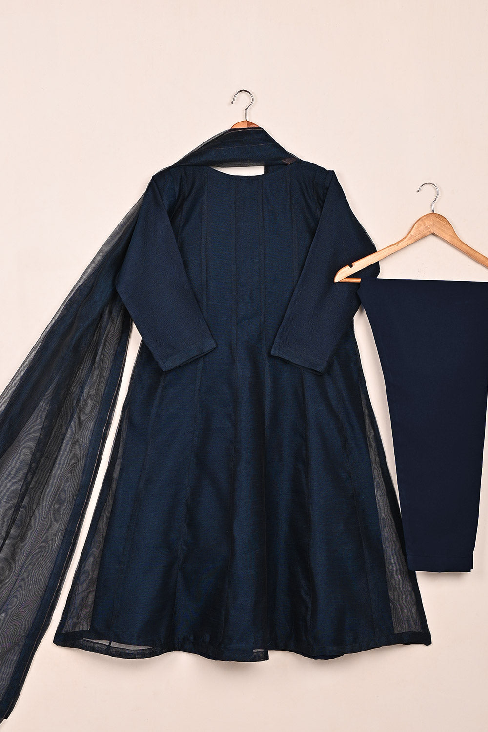 RTW-225-NavyBlue - 3Pc Ready to Wear Khaddi Net Frock