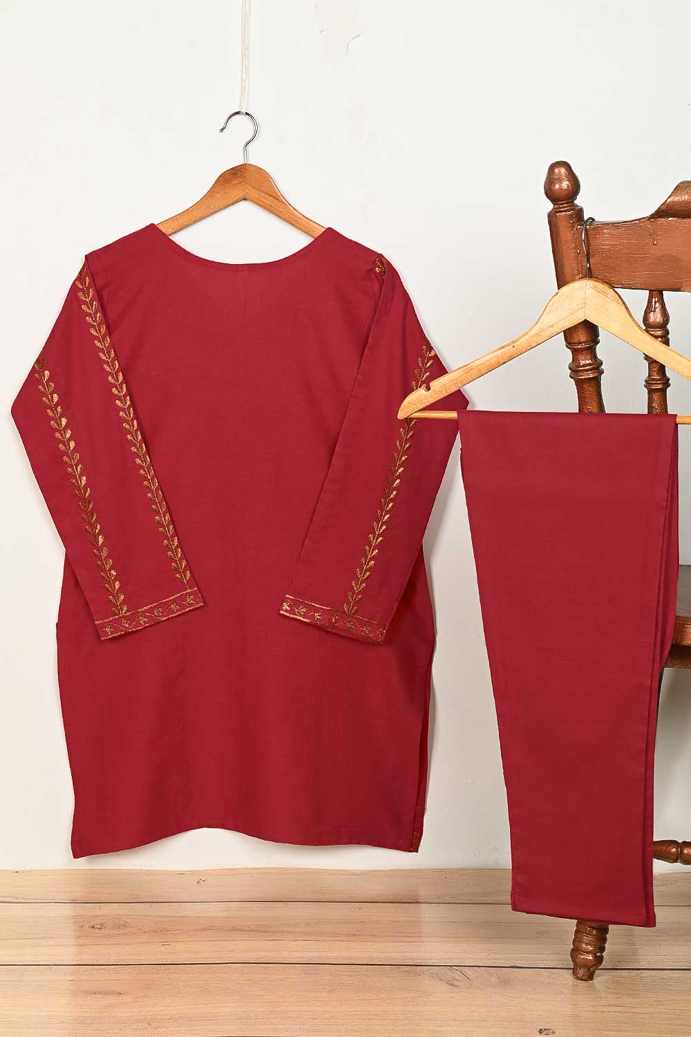 STP-149A-Red - 2PC COTTON EMBROIDERED STITCHED
