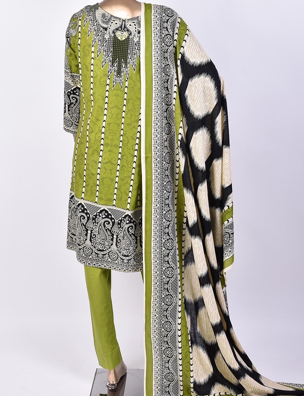 3 Pc Un-stitched Embroidered Lawn - Chaotic Depth (ATL-5A-Green)