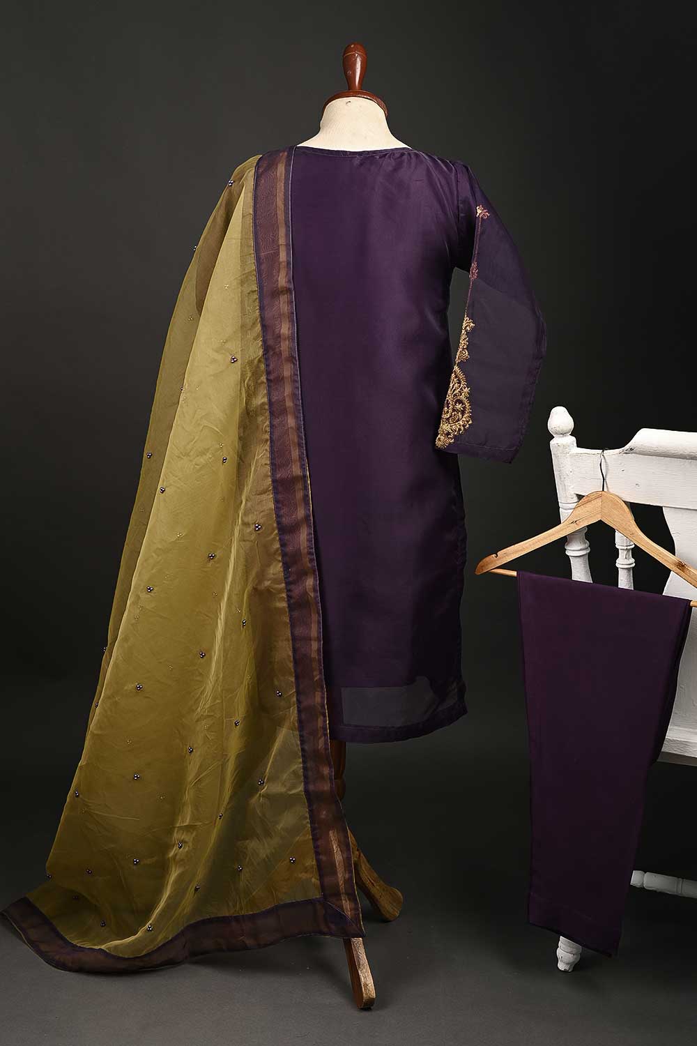 RTW-67-Purple - 3Pc Stitched Embroidered Organza Dress