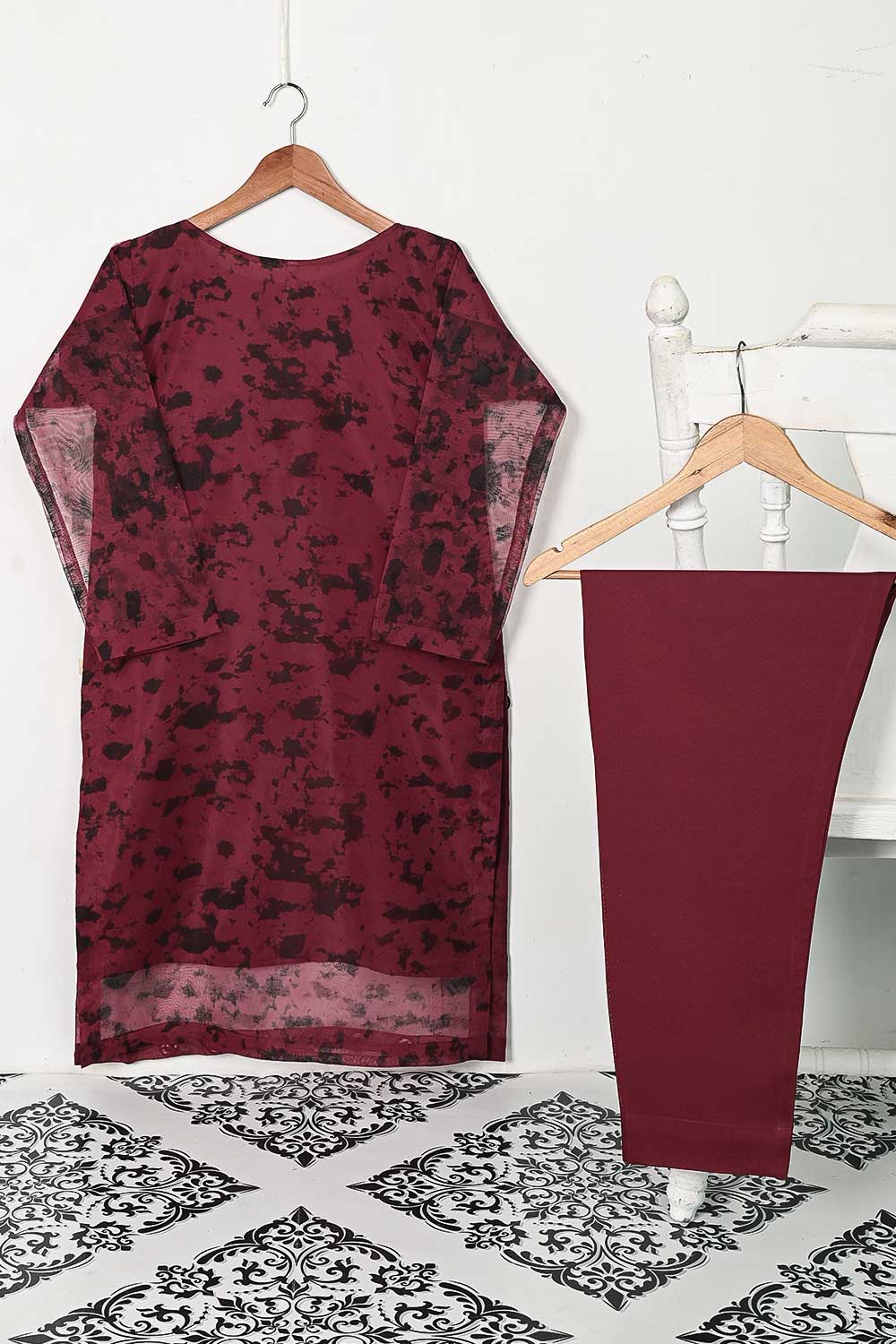 STP-126A-Maroon - 2Pc Organza With Malai Trouser