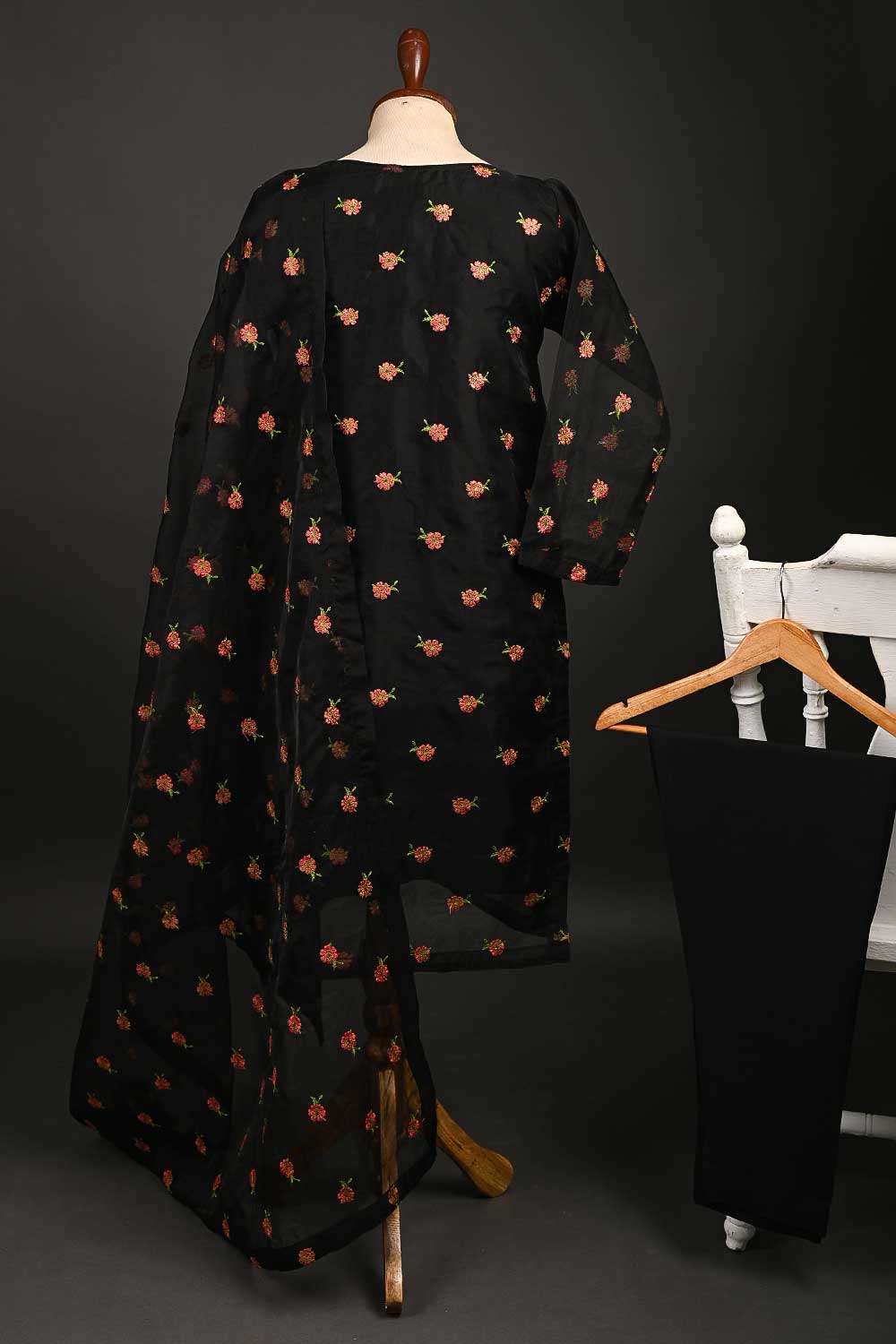 RTW-70-Black - 3Pc Stitched Embroidered Organza Dress