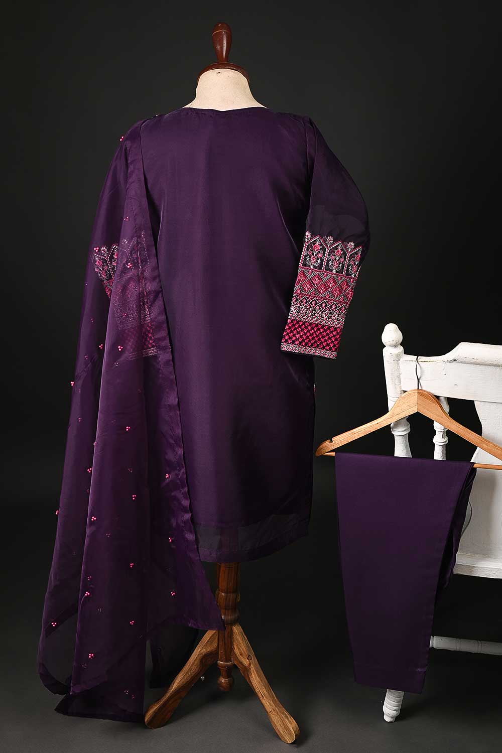 RTW-83-Purple - 3Pc Stitched Embroidered Organza Dress