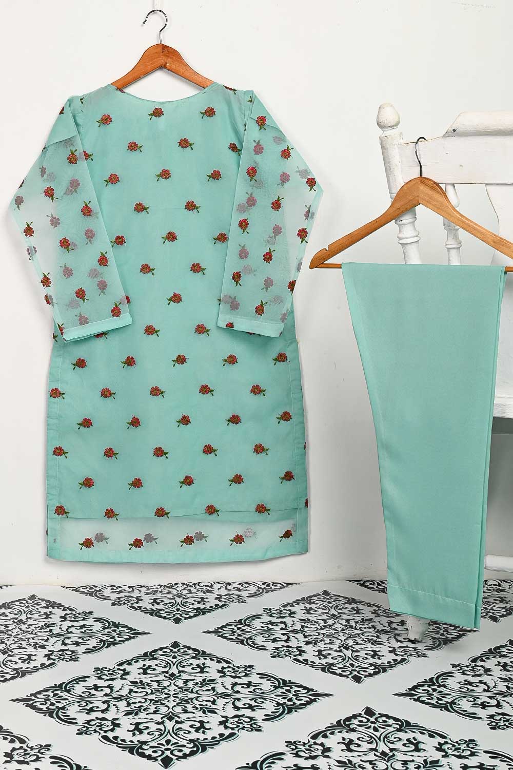 STP-114A-SkyBlue - 2Pc Organza With Malai Trouser